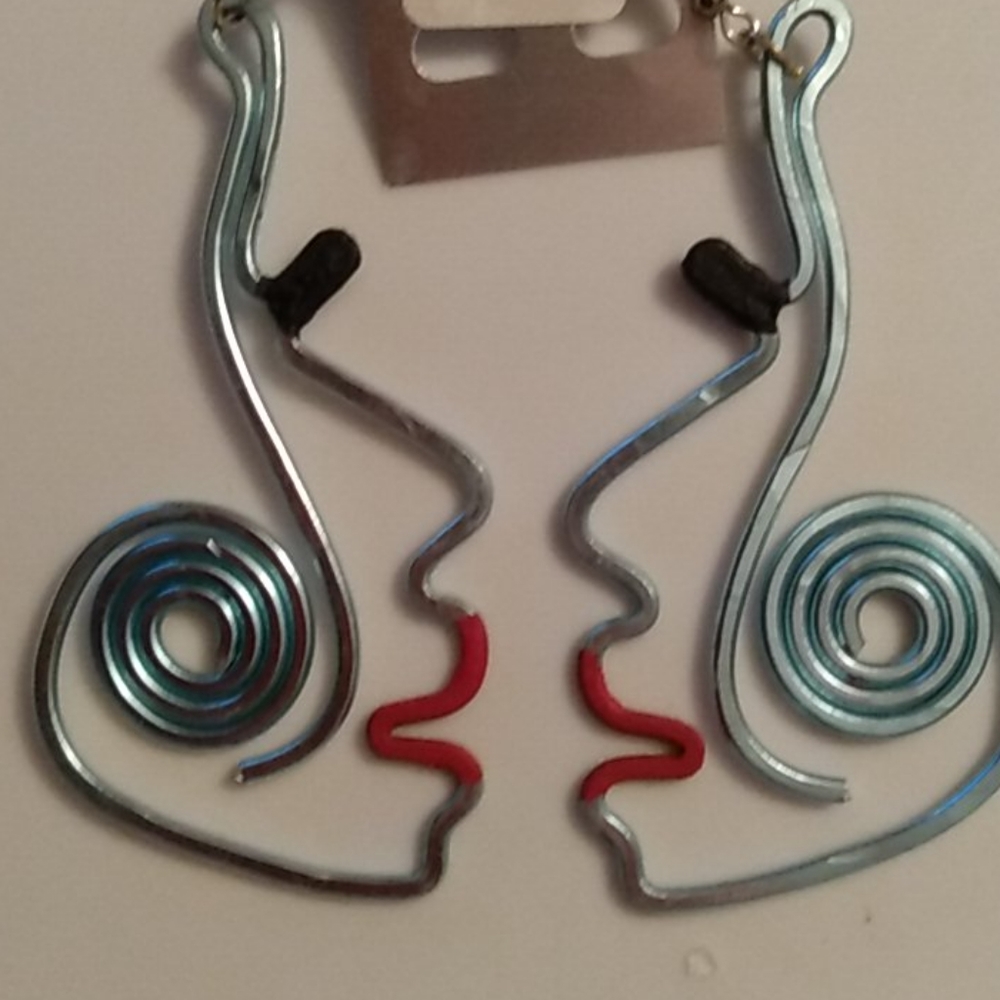 Lady Face Turquoise Blue Earrings